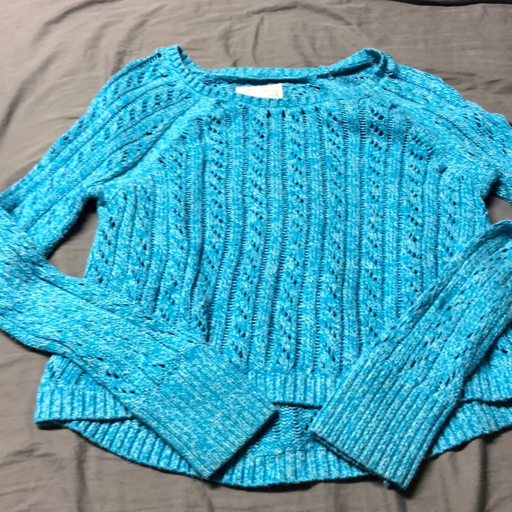 Justice Girls Lightweight Lacy Cropped Sweater Blue/Green Size 12